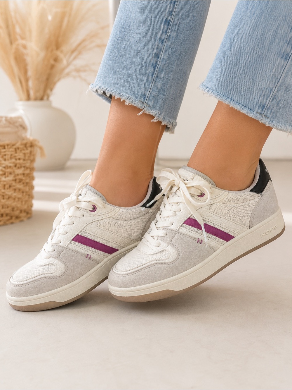 Anthropologie Hoff White Athletic Sneakers with Purple Stripe
